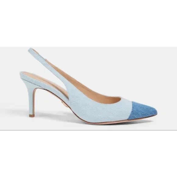 New Veronica Beard Liliana Denim Slingback Pumps Light Blue Blue 39/9 - Picture 2 of 8